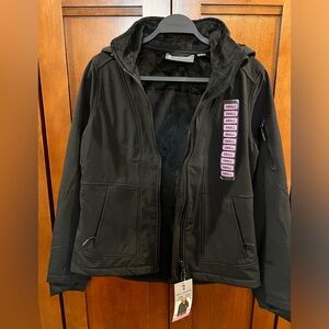 NWT Free Country Black zip hooded jacket size Small with soft lining